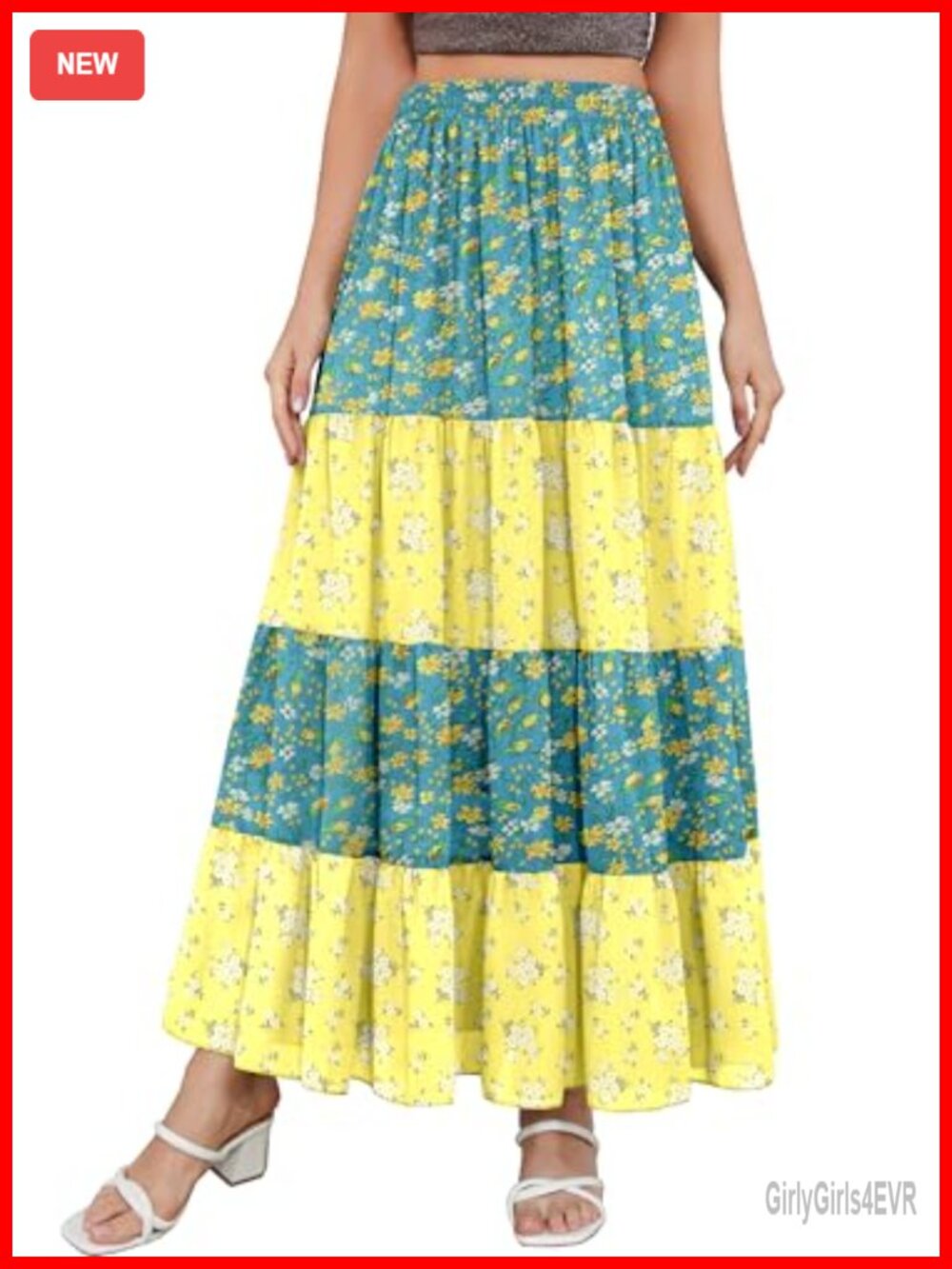 Women's Floral Maxi Skirt 100% Polyester A-Line High Waist Patchwork
